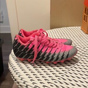 Kids Pink and Black Soccer Cleats